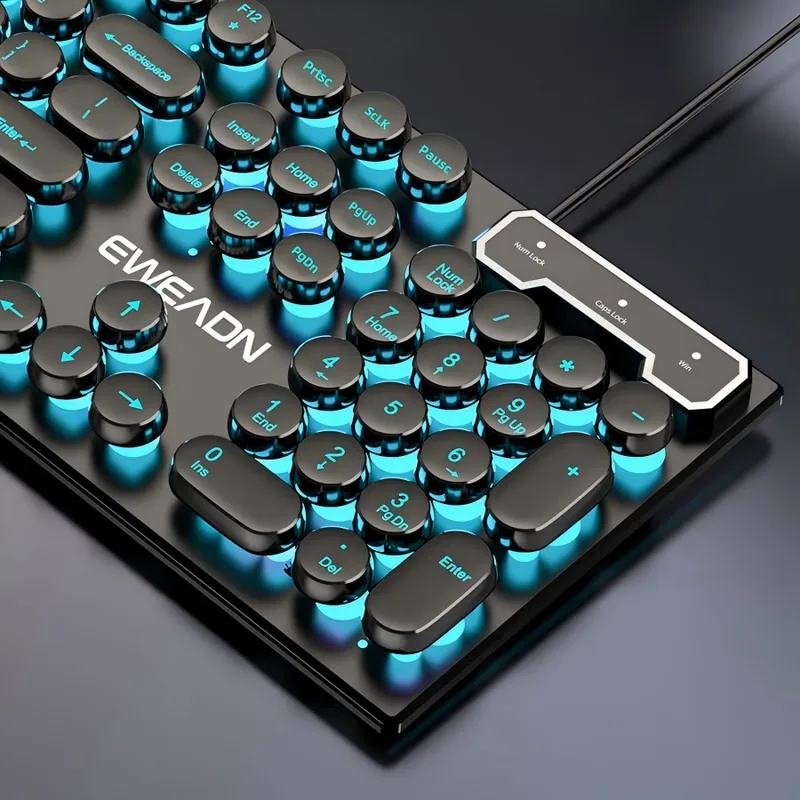 Laptop Accessories Toys - ชุดคีย์บอร์ดและเมาส์สไตล์เรโทรพังก์ ดีไซน์แบบกลไก ใช้ได้ทั้งแบบมีสายและไร้สาย ไฟ RGB สำหรับเล่นเกมและทำงาน