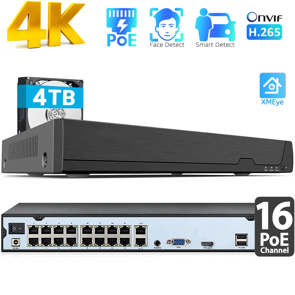 Monitor Portable Usb - 16CH 4K POE NVR (8MP/6MP/5MP/4MP/3MP/1080P) POE